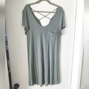 Pink Rose Vintage Sage Green T-Shirt Criss-Cross Dress